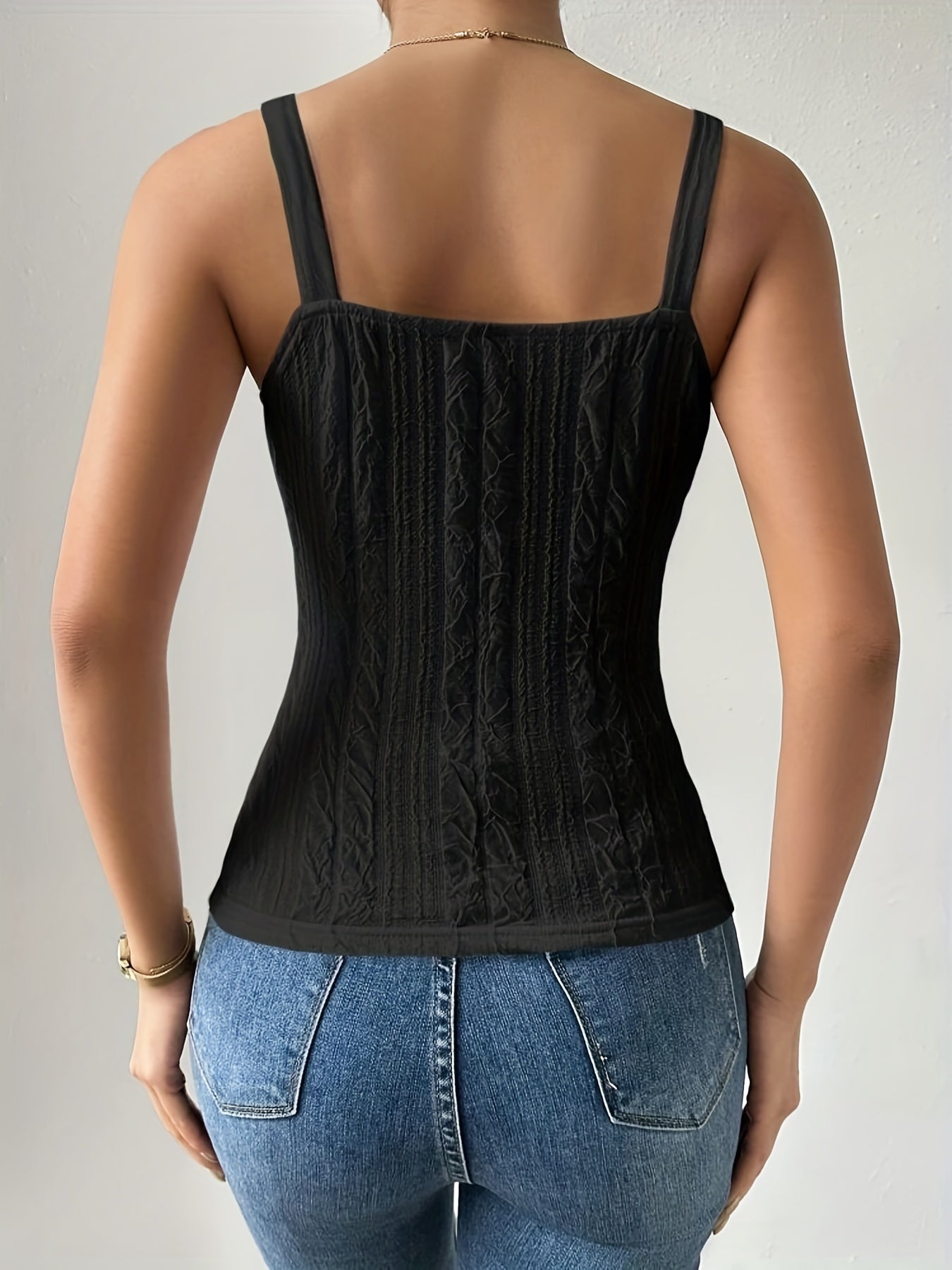 Solid Chain Knitted Tank Top Sleeveless Casual Tank Top