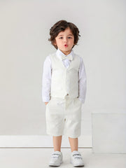 Baby Toddler Gentleman Suits Dress Shirt with Bow and Vest and Shorts