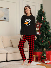 Christmas Print Pajama Set Long Sleeve Top & Plaid Pants
