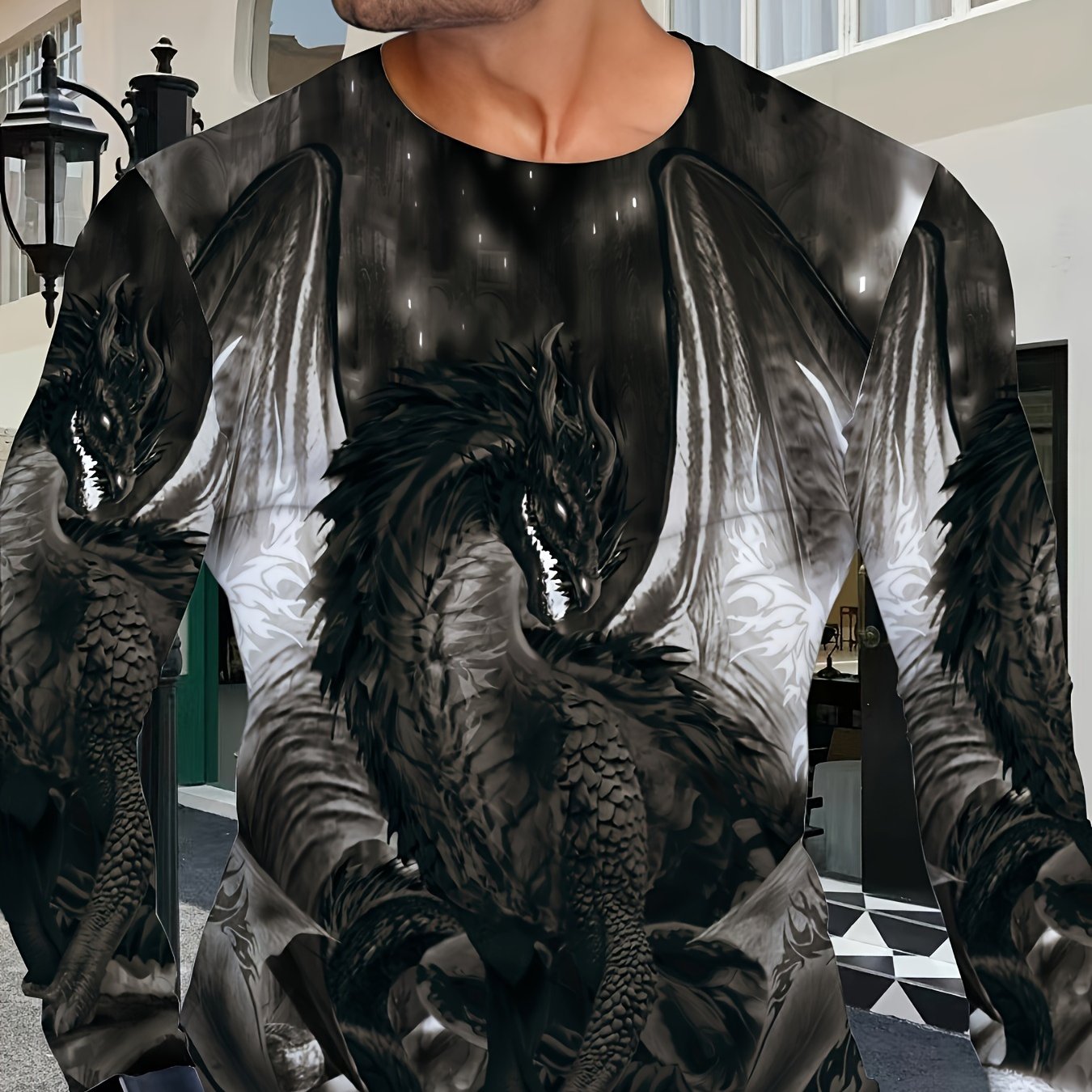 Dragon 3D Print Men's Long Sleeve T-shirt for Autumn