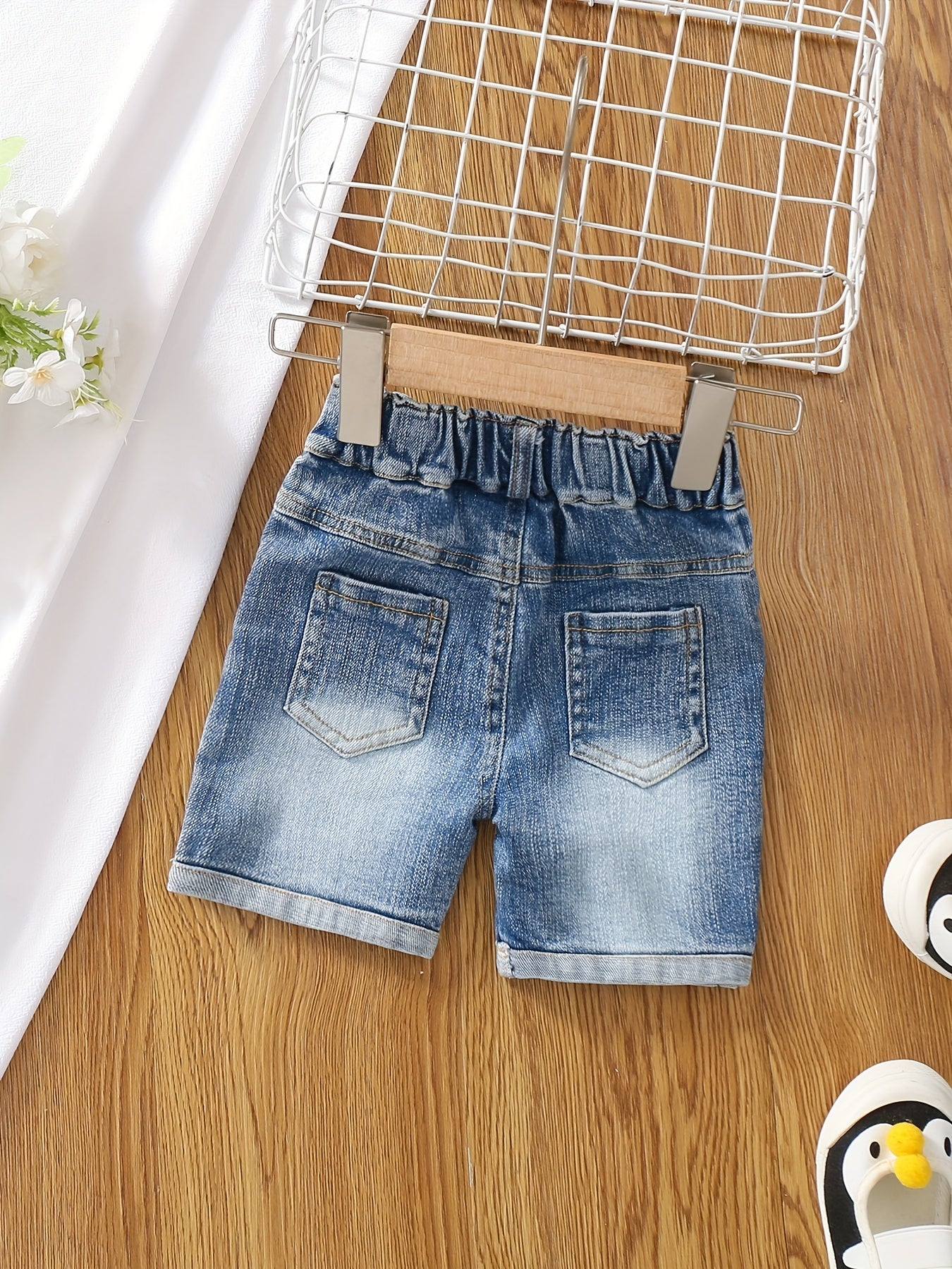 Girls Washed Denim Shorts Comfortable Casual Pants for Summer Outdoor Kids