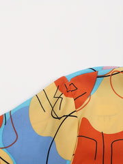 Colorblock Print Button Up Blouse