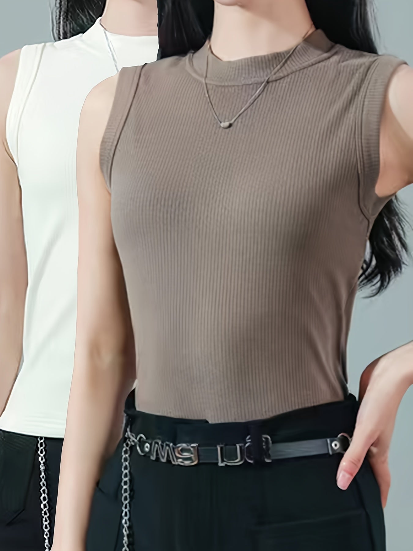 2pcs Ribbed Tank Tops Crew Neck Sleeveless Women's Lingerie