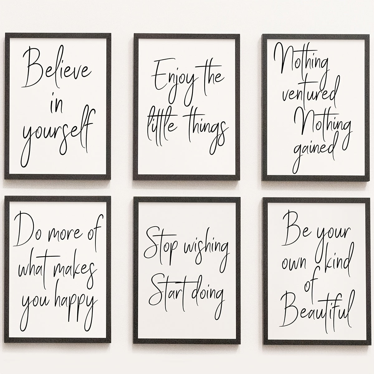 6pcs Artistic Handwriting Font Canvas Wall Art Inspirational Sentence Poster