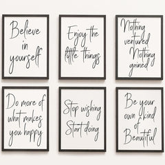 6pcs Artistic Handwriting Font Canvas Wall Art Inspirational Sentence Poster
