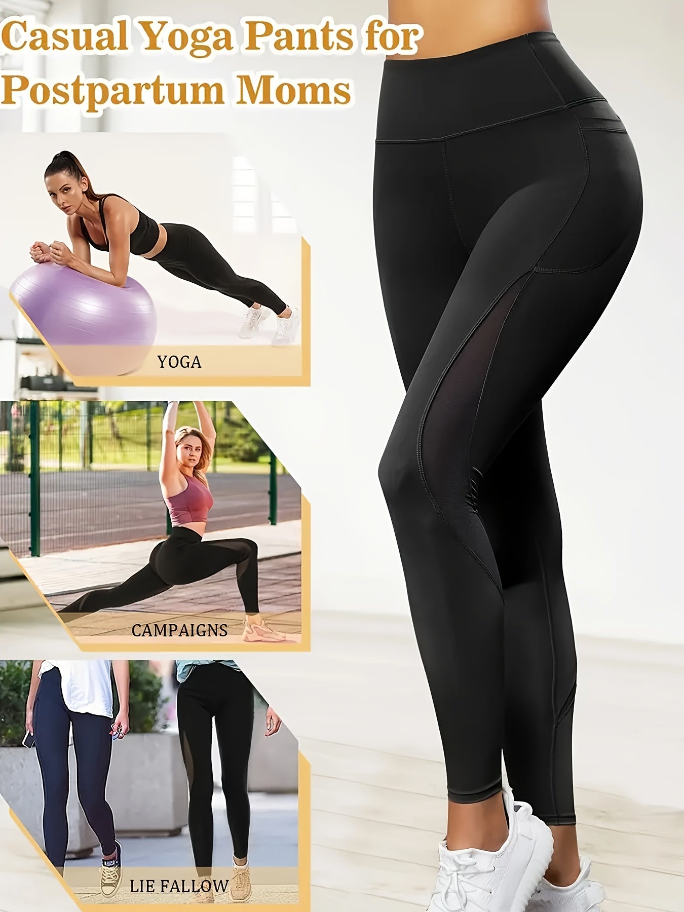 Breathable Mesh Side Pockets Yoga Leggings High Elastic Sports Fitness Pants
