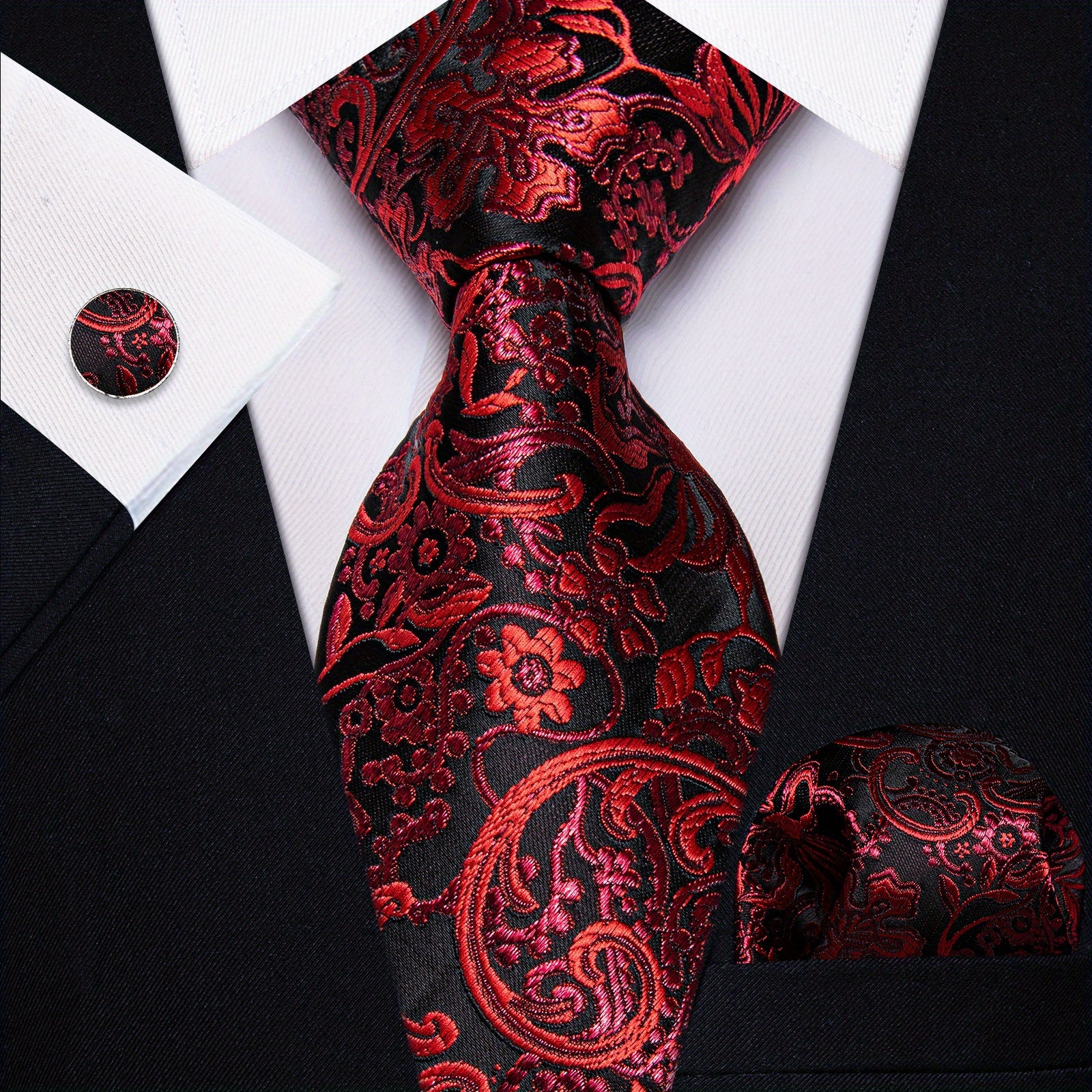 Men's Floral Jacquard Necktie Set - Business Party Wedding Gift