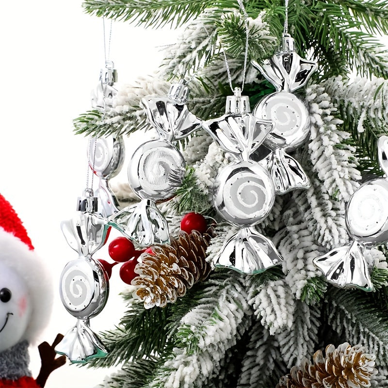 6pcs Silvery Plating Candy Hanging Ornament Christmas Party Decoration