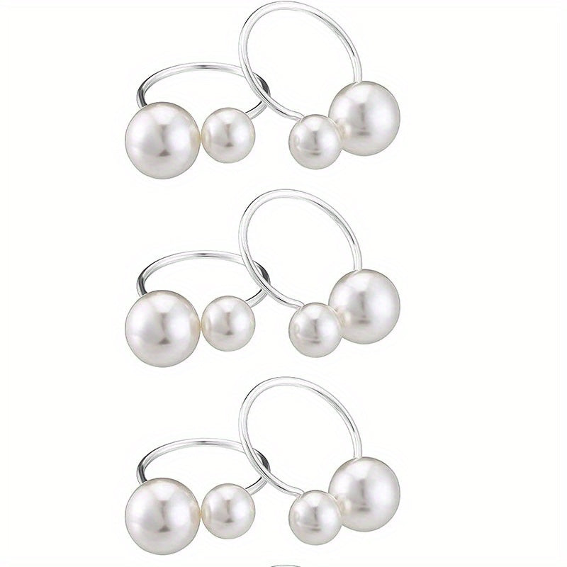 6pcs Asymmetric Pearl Napkin Rings Cast Iron Polished Metal Rings Carved Hollow