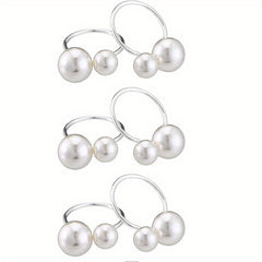 6pcs Asymmetric Pearl Napkin Rings Cast Iron Polished Metal Rings Carved Hollow