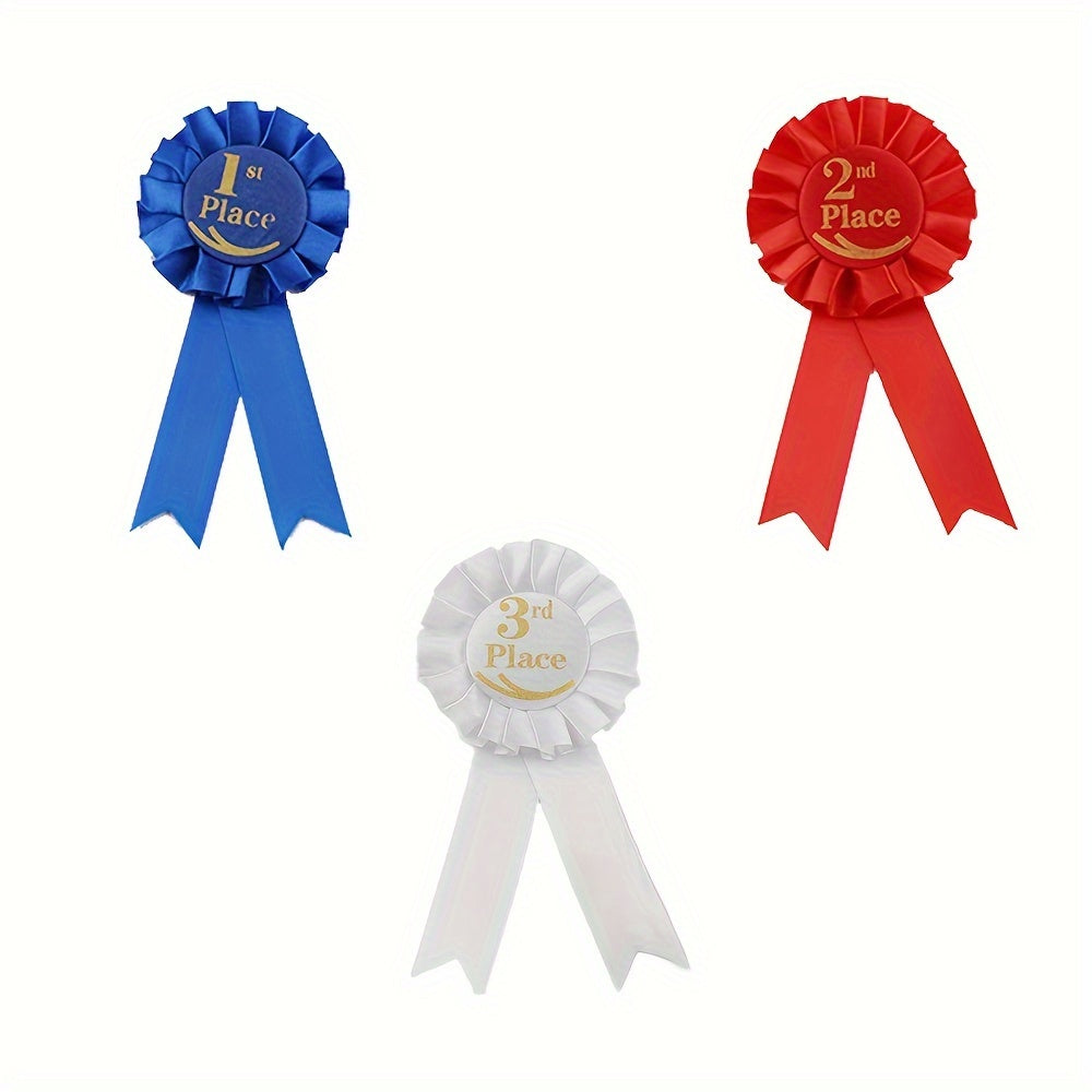 3pcs Red Rosette Ribbon Prize 1st 2nd 3rd Awards For Competitions