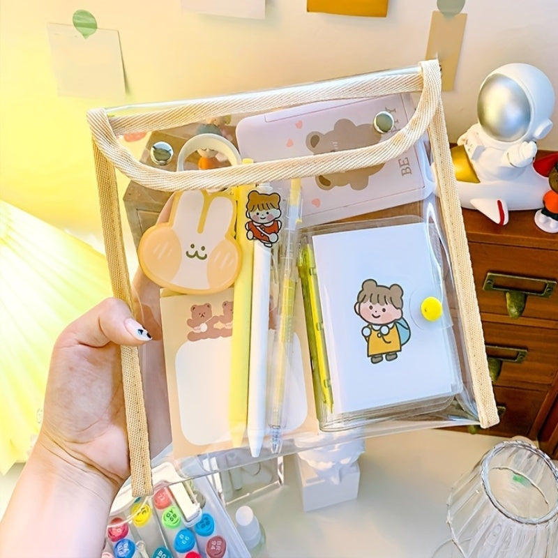 PVC Snap Button Storage Bag Waterproof Makeup Stationery Organizer
