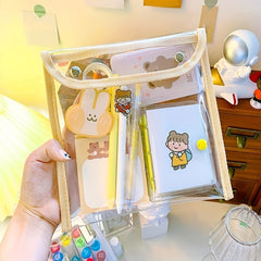 PVC Snap Button Storage Bag Waterproof Makeup Stationery Organizer