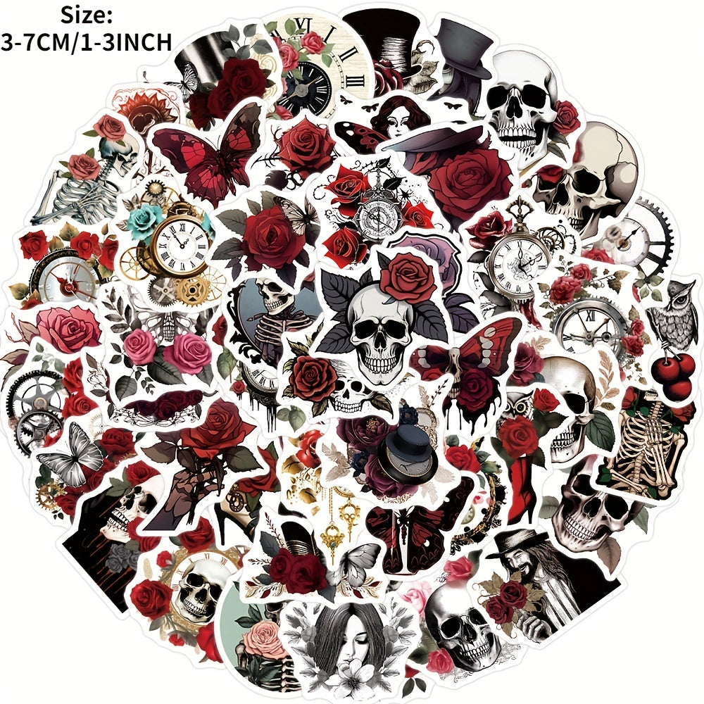50pcs Punk Rose Skull Stickers Waterproof for Motorcycles Laptops Desktops