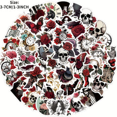50pcs Punk Rose Skull Stickers Waterproof for Motorcycles Laptops Desktops