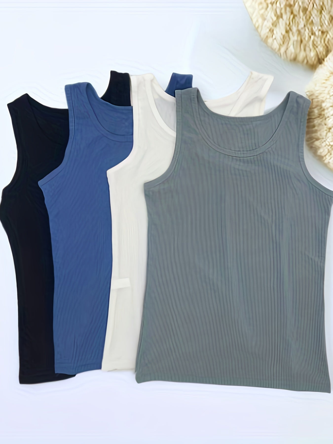 4pcs Ribbed Tank Tops Crew Neck Women's Lingerie
