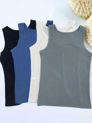 4pcs Ribbed Tank Tops Crew Neck Women's Lingerie