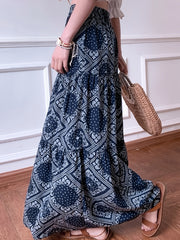 Boho Paisley Scarf Print Maxi Skirt High Waist Women's Clothing