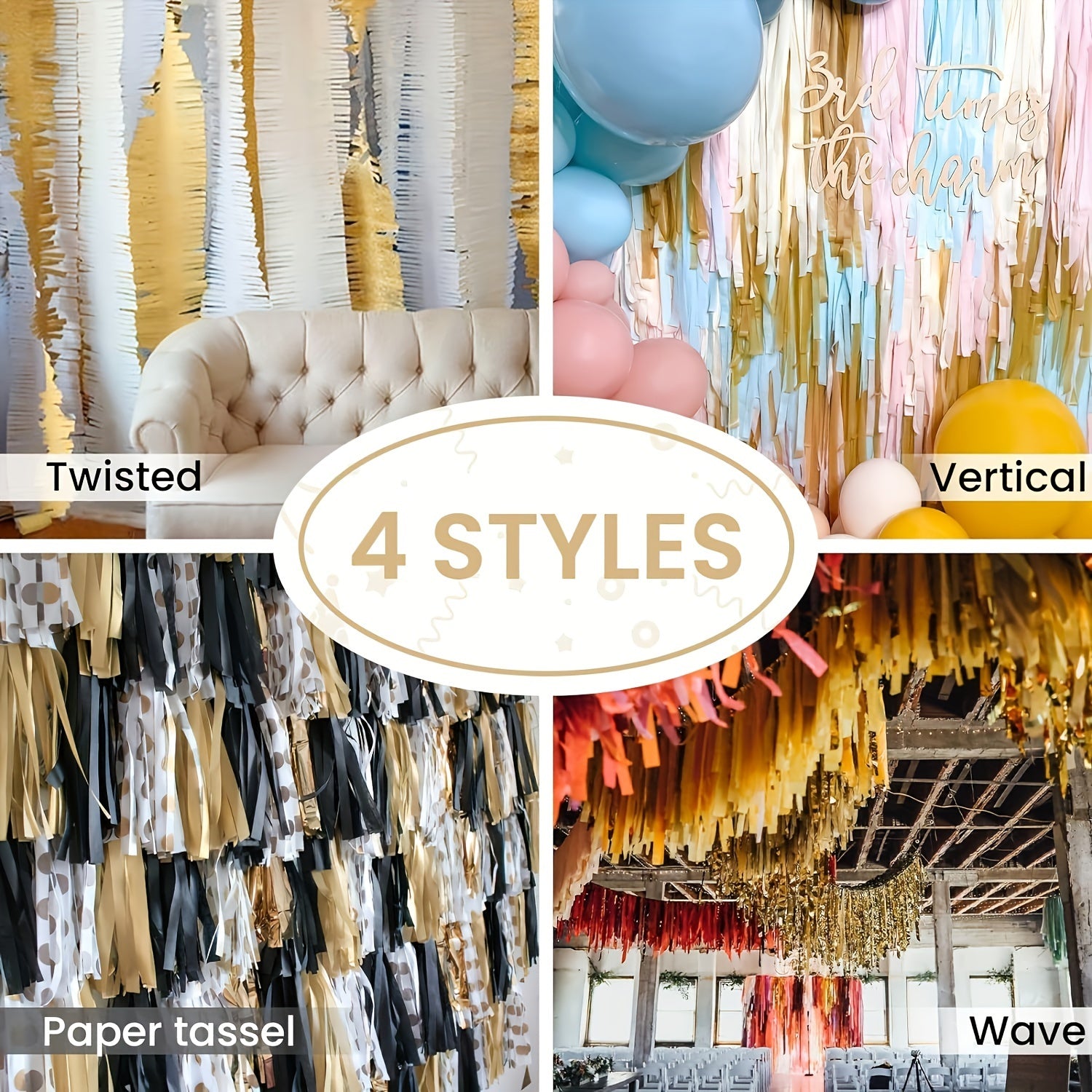 1pc Golden Twist Paper Streamer for Party and Wedding Decoration