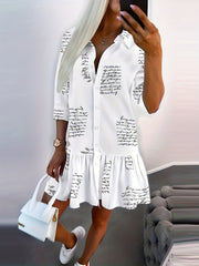 Women's Letter Print Long Sleeve Shirt Dress