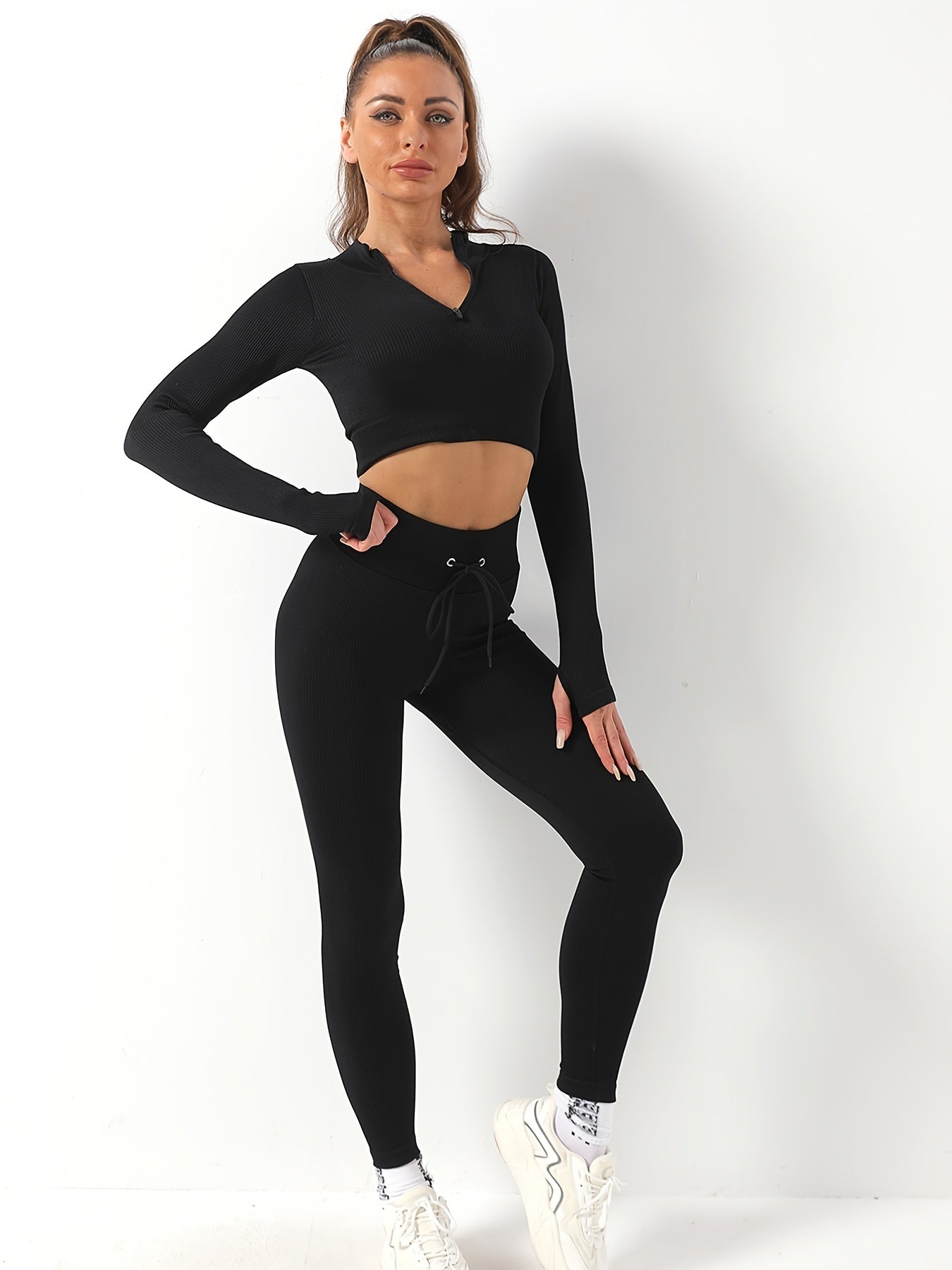 Seamless Leggings & Half Zip Tee Set for Women