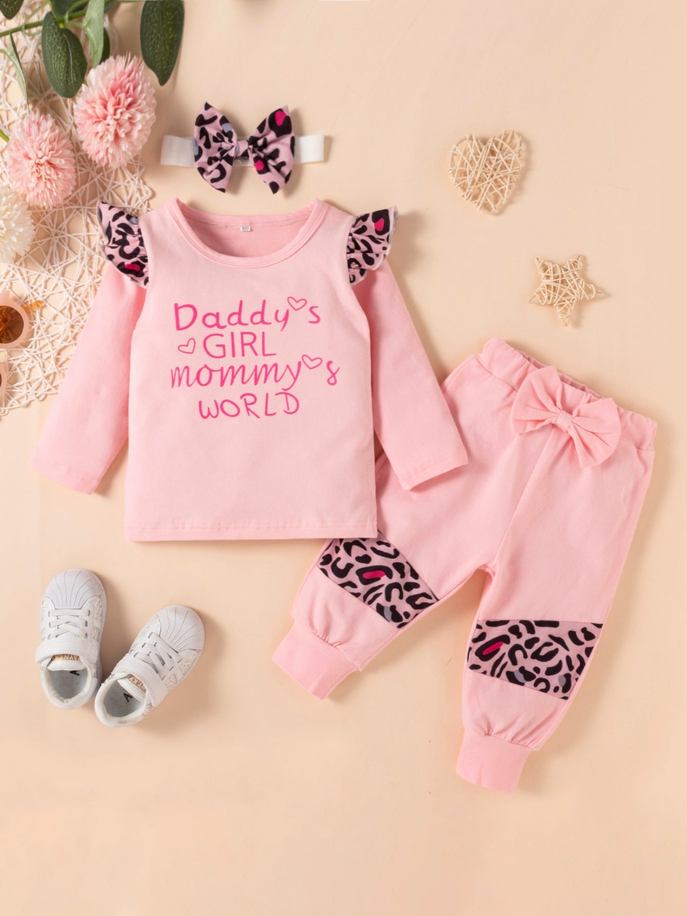 Casual Pink Cotton Long Sleeve Trousers Set