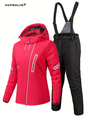 Windproof Checkerboard Ski Set Long Sleeves Jacket & Trouser Suit