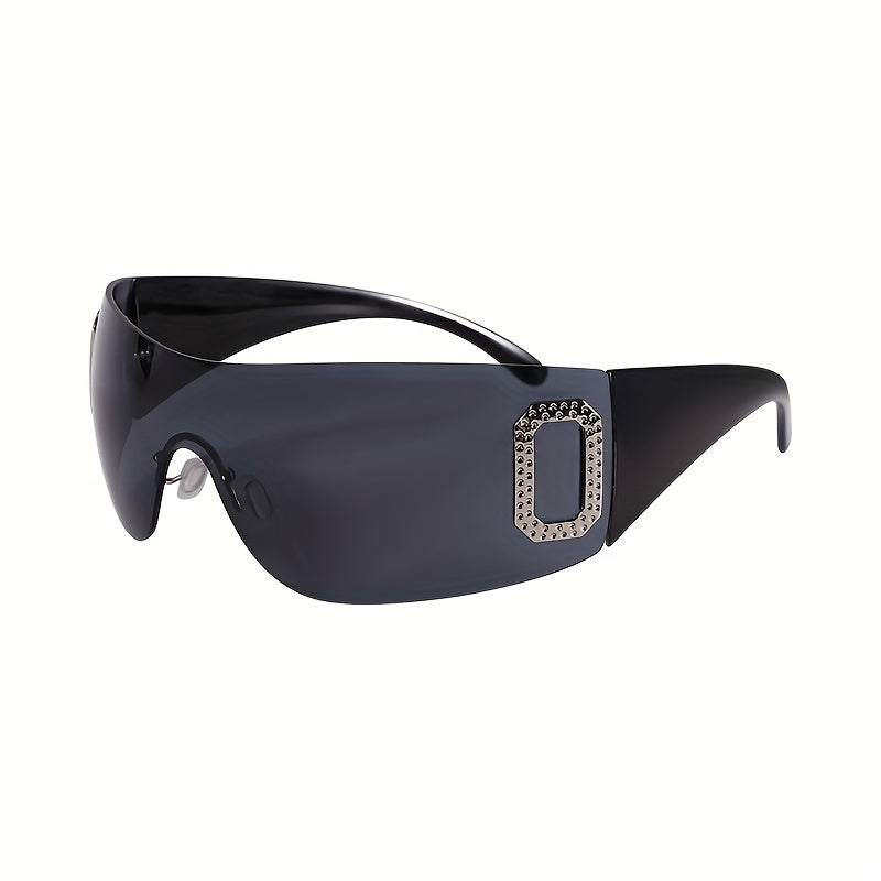 Y2K Wrap Around Sunglasses Gradient Lens Rhinestone Outdoor Eyewear