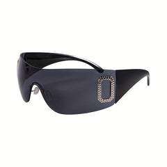 Y2K Wrap Around Sunglasses Gradient Lens Rhinestone Outdoor Eyewear
