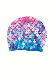 Mermaid Fish Scale Print 2pcs Onesie Swimsuit & Cap