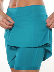 Solid Pocket Skort Running Tennis Golf Skort Women's Clothing