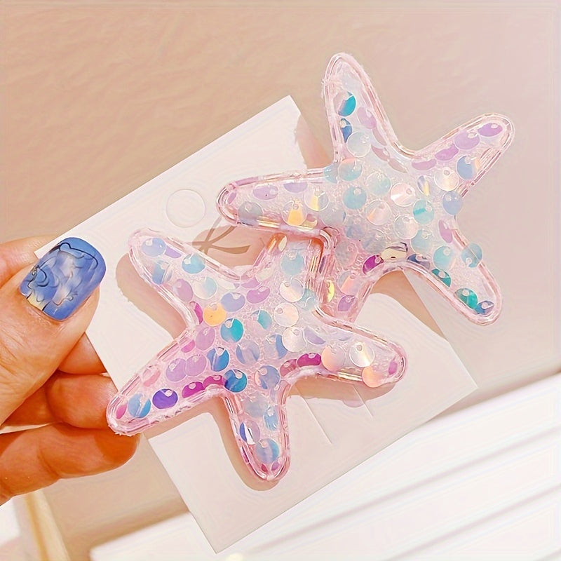 Glitter Starfish Kids Hair Clips Set