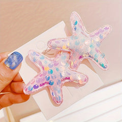 Glitter Starfish Kids Hair Clips Set