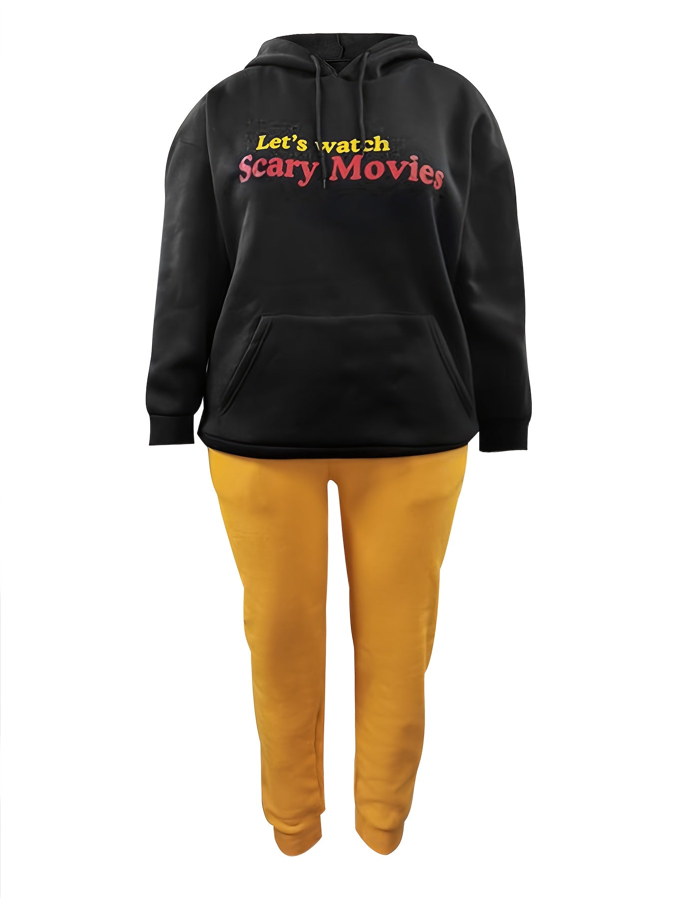 Halloween Gothic Outfits Set Women's Plus Slogan Graphic Print Hoodie