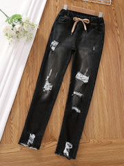 Girls Ultra Skinny Stretchy Jeans Teens Ripped Trousers