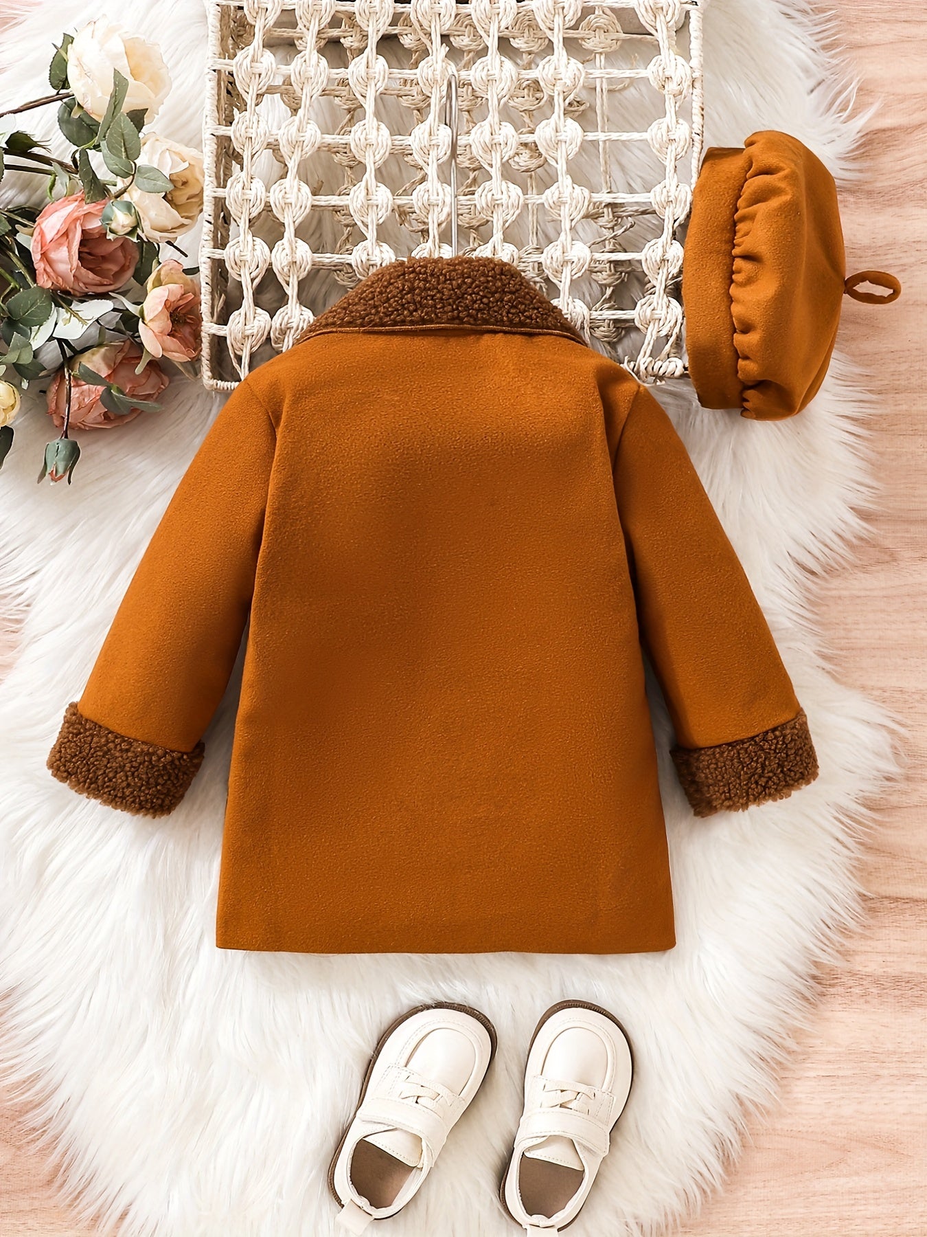 Toddler Baby Girls Two Piece Set Lapel Coat & Solid Hat