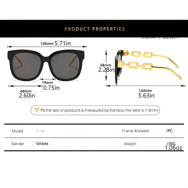 Square Sunglasses Chain Temple UV400