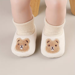 Baby Boys Cartoon Bear Cozy Boots Soft Plus Fleece Indoor Winter Shoes