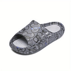 Men's Letter Print Platform Slides, Non Slip Comfort