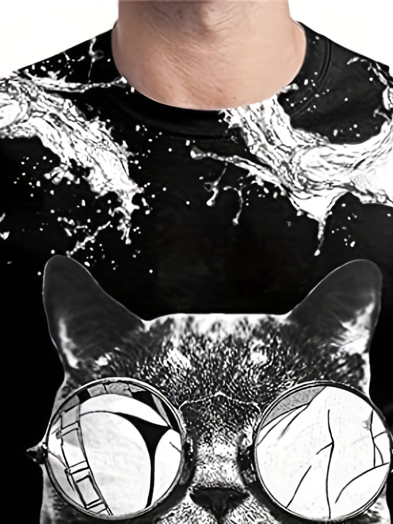 Vintage Cat Graphic T shirt for Men 3D Digital Print Crew Neck Tee