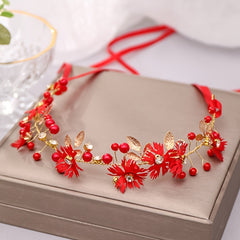 Faux Pearl Flower Leaf Headband Hairband Tiara for Bridal Wedding