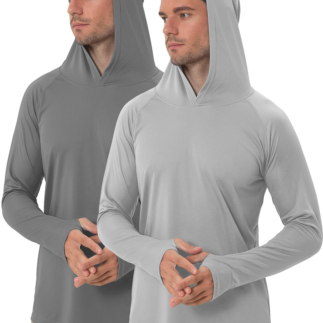 2 Pcs Men's UPF 50 Sun Protection Hoodies Long Sleeve Quick Dry Tops