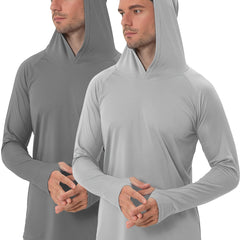 2 Pcs Men's UPF 50 Sun Protection Hoodies Long Sleeve Quick Dry Tops