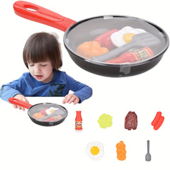 Kids Pretend Play Kitchen Toy Set with Frying Pan, Pot, Food & Accessories