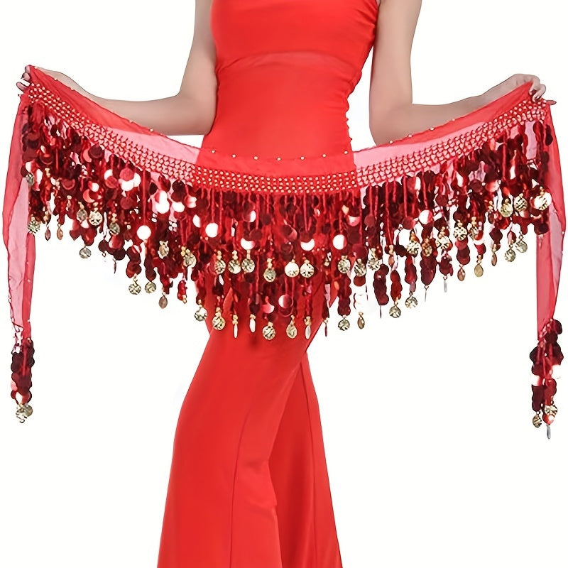 Sparkling Coins Belly Dance Hip Scarf Wrap Costume for Women