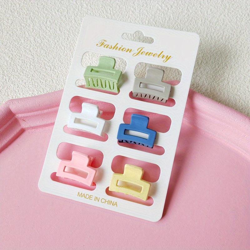 6pcs Small Hollow Square Claw Clips Girls Hair Accessories
