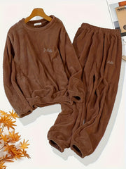 Solid Fleece Top & Pants Two Piece Set