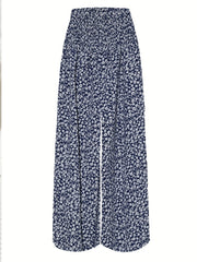 Floral Print Shirred Pants Wide Leg High Waist