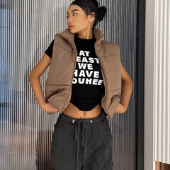 High Neck Zip-Up Vest Sleeveless Outerwear