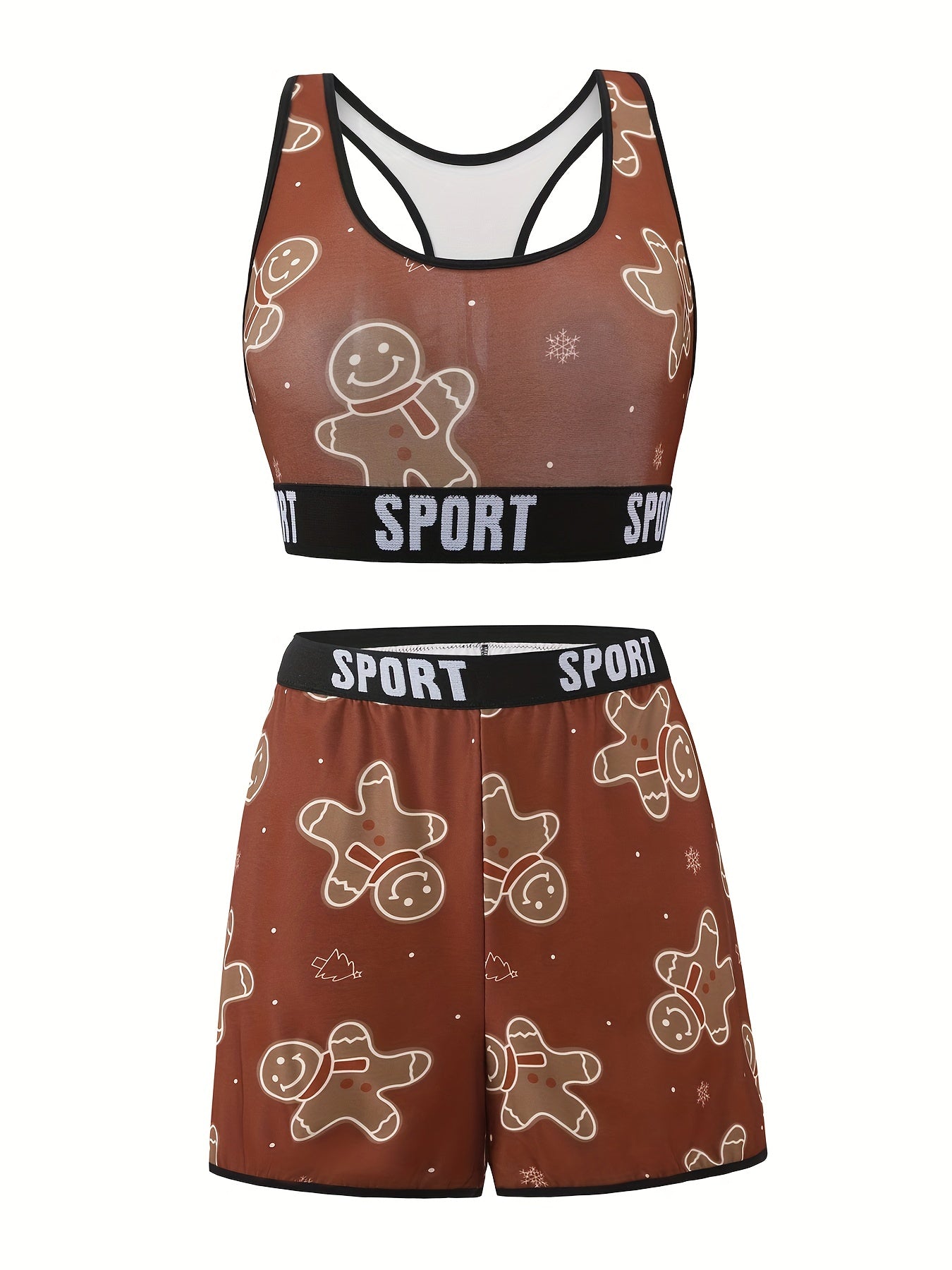 Xmas Cartoon Figure Tank Top & Snowflake Print Underwear Set